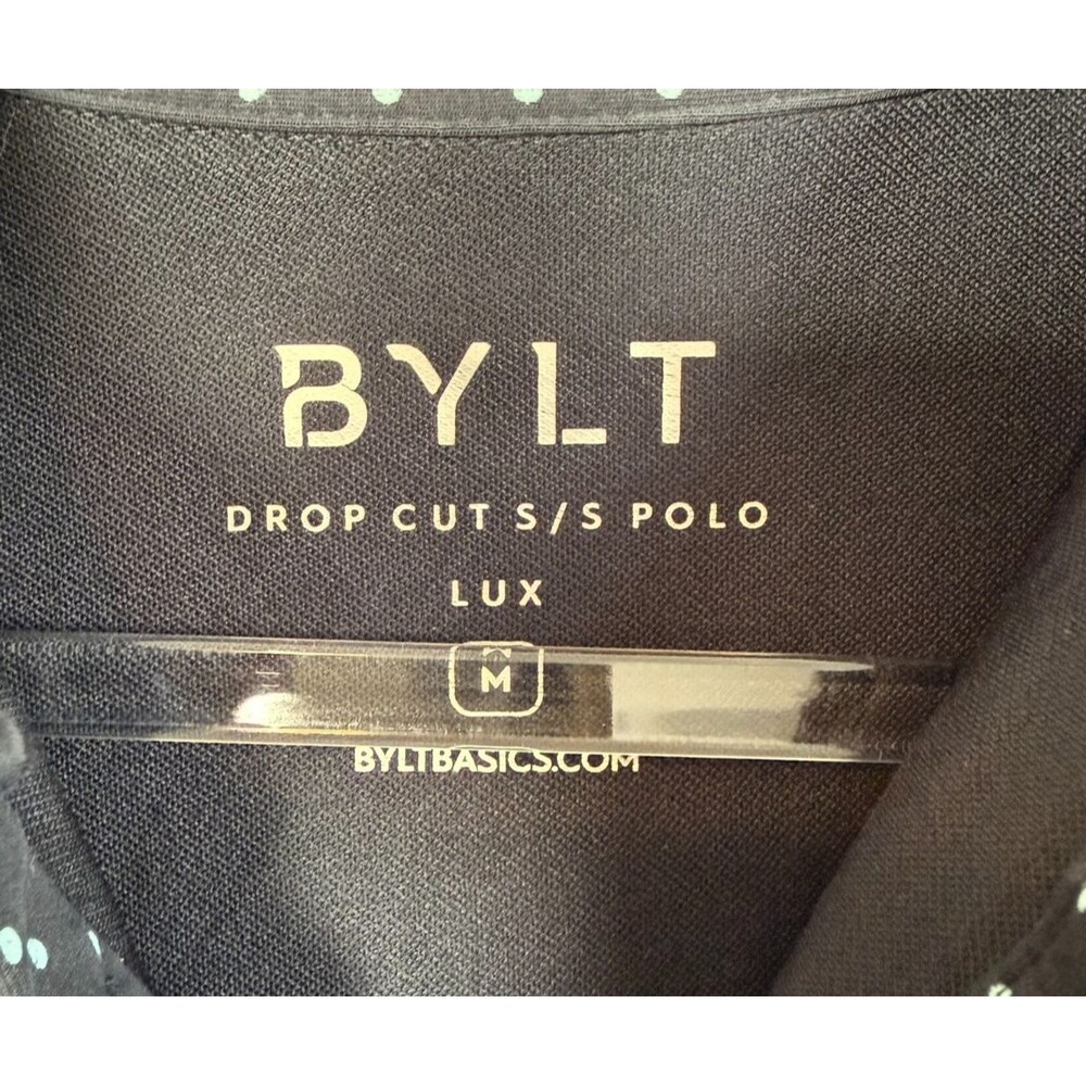 Bylt Polo Shirt Men’s Drop Cut Lux Short Sleeve Polka Dots Navy Blue Size M - Picture 3 of 4